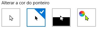 imagem com quatro opções de ponteiro do rato, com  diversas cores e formatos